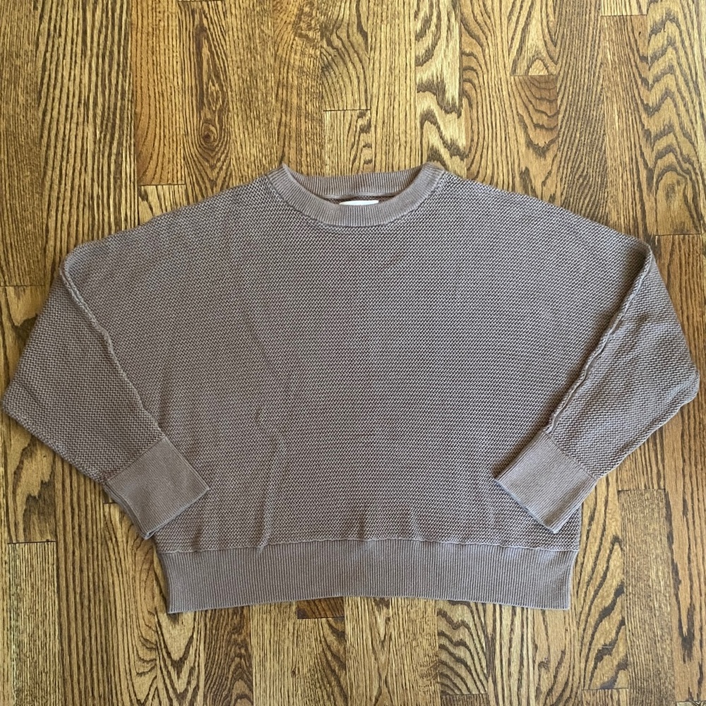 Light brown Prologue crew neck, dolman sleeve cropped sweater, size S/M.